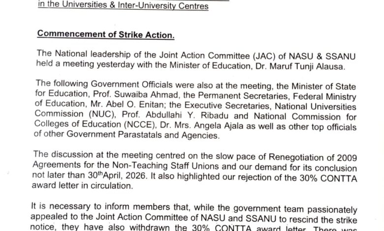 SSANU, NASU embark on total strike from May 1 SSANU, NASU embark on total strike from May 1